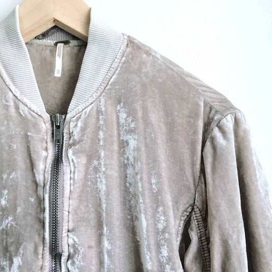 Free People ruched velvet bomber in champagne - size xs