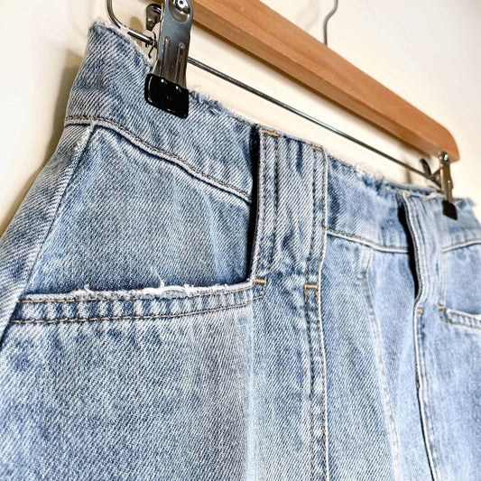 free people elisa high rise denim distressed pencil skirt - size 26