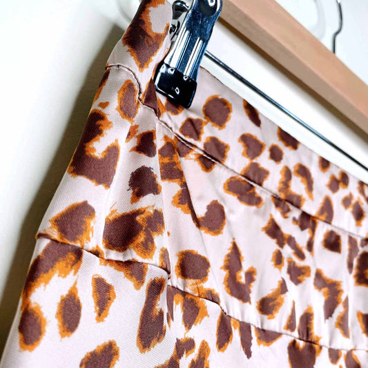 nwt free people normani camel combo leopard satin midi skirt - size 4