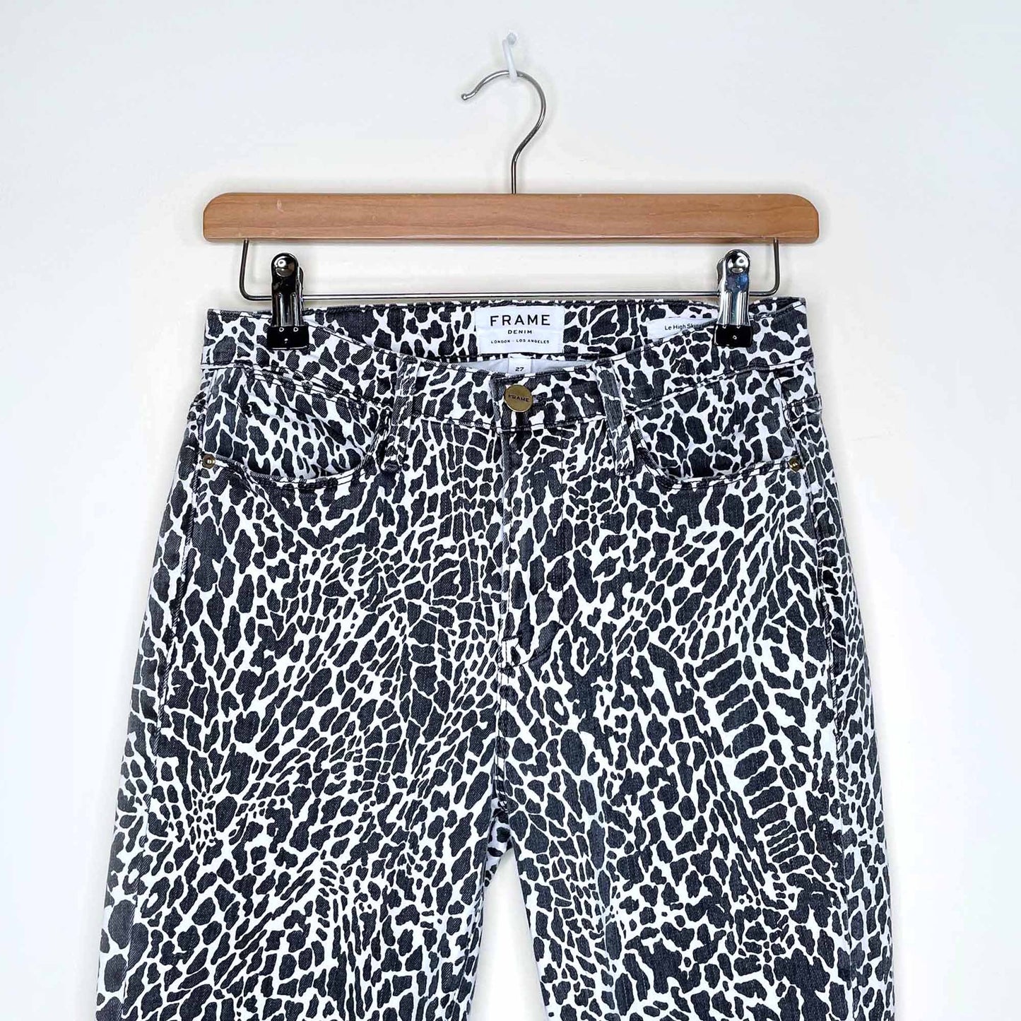 frame le high skinny black and white leopard printed jeans - size 27