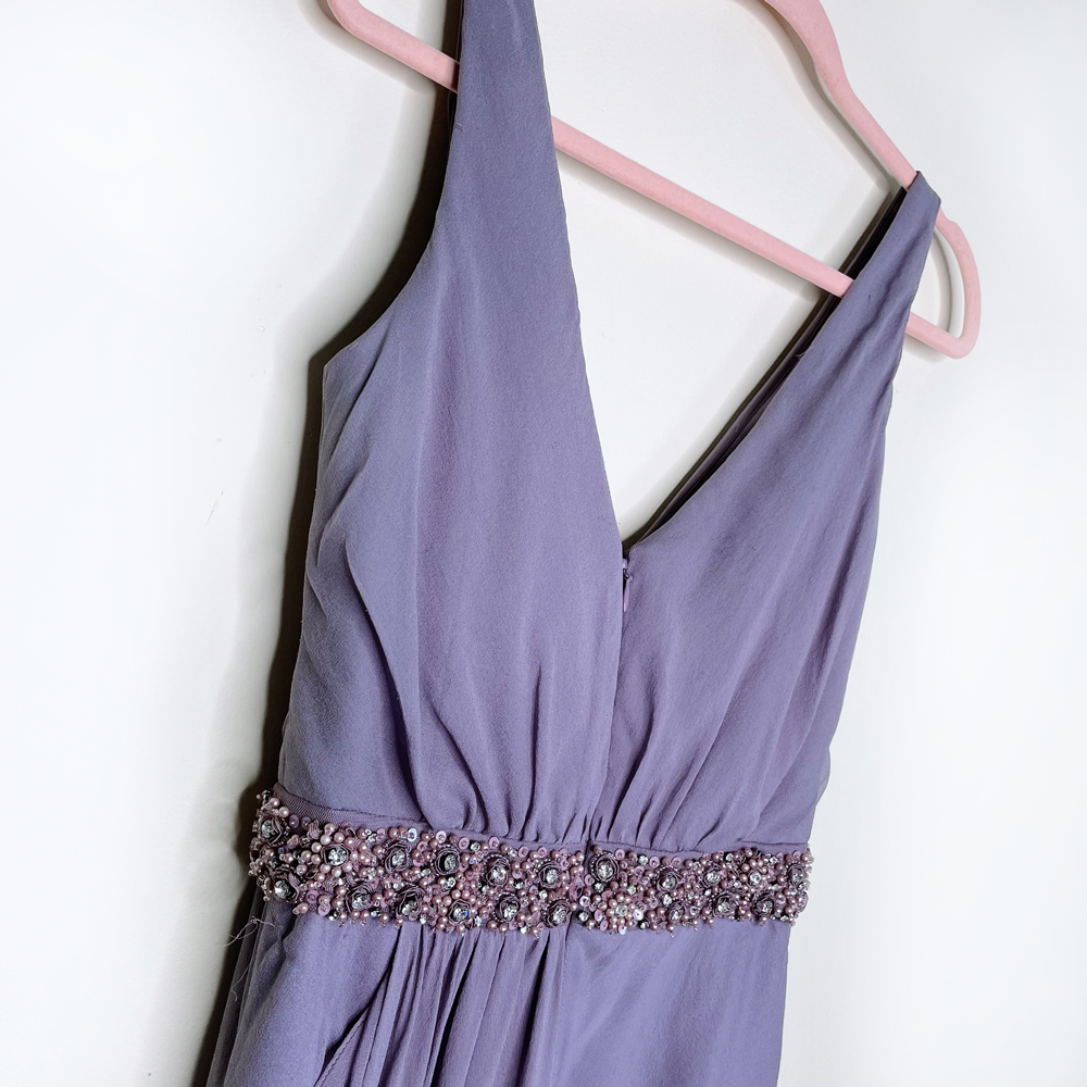 nwt frascara purple silk chiffon grecian wrap gown - size 2