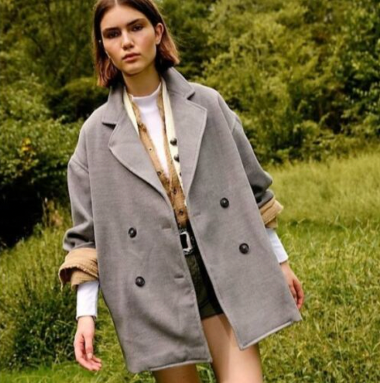 free people hannah grey double breasted pea coat - size xl