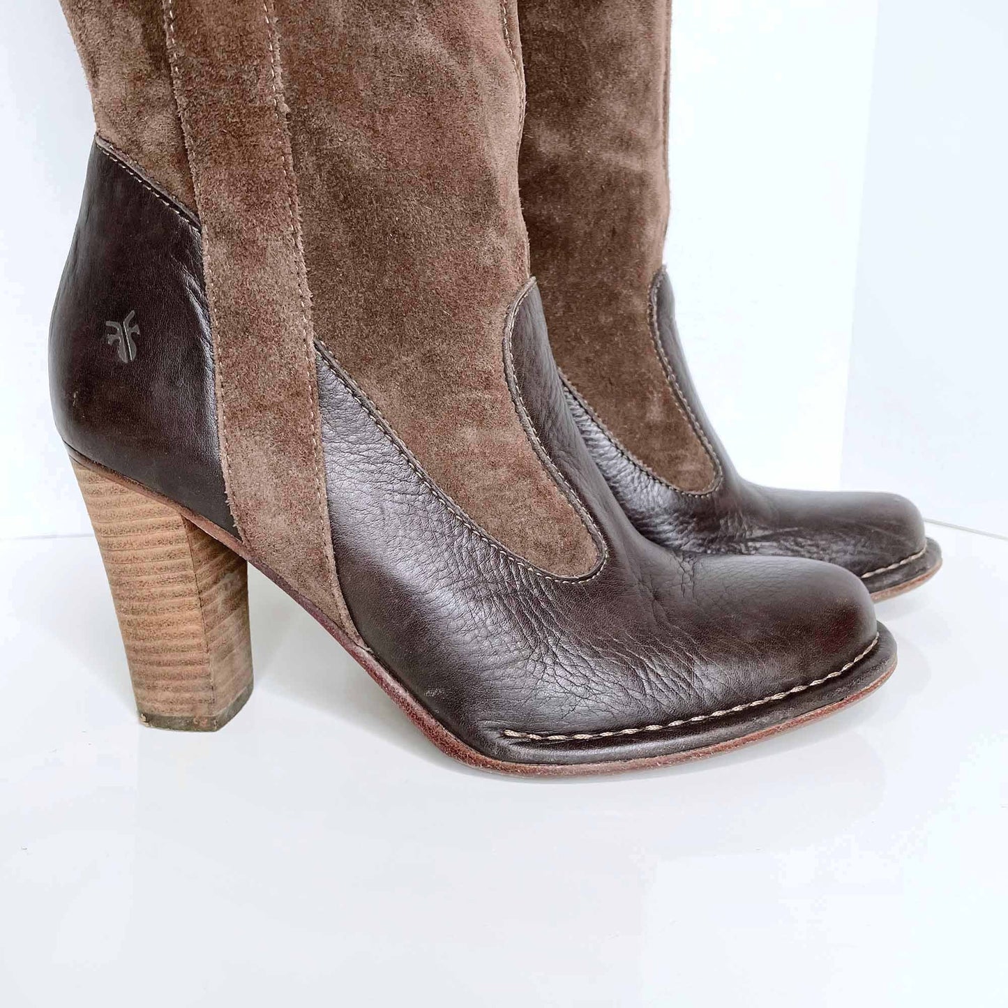 frye villager pull-on heeled knee high leather boots - size 8.5