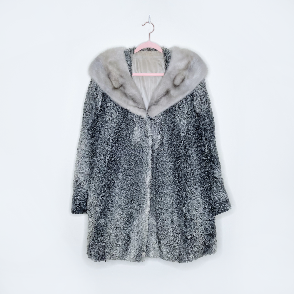 vintage 50s persian curly lamb fur jacket with mink collar - size