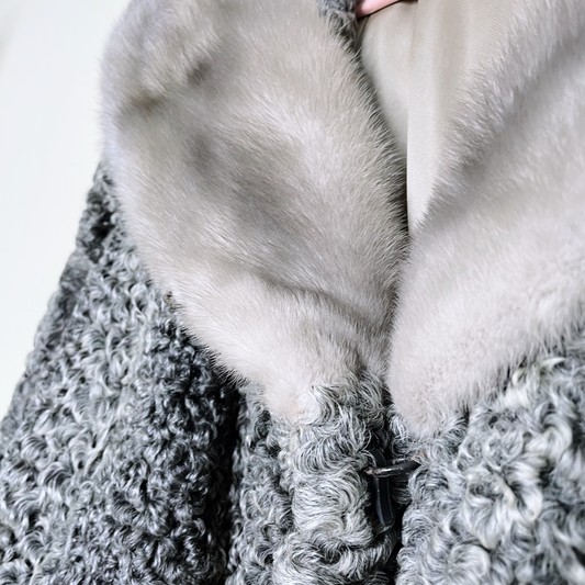 vintage 50s persian curly lamb fur jacket with mink collar - size medium