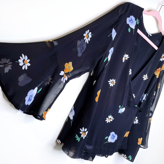 ganni dainty georgette floral wrap top - size 42