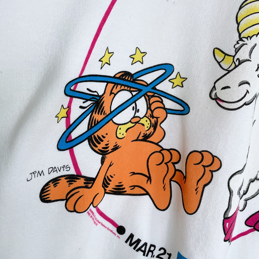 vintage 70's garfield aries astrology sign crewneck fleece sweater - size large