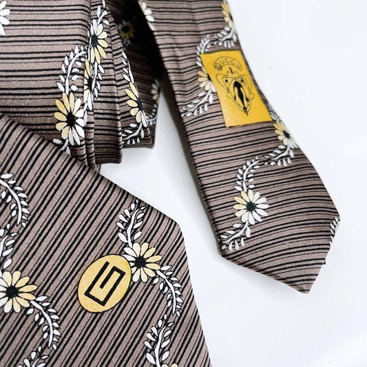vintage gucci daisy floral silk neck tie