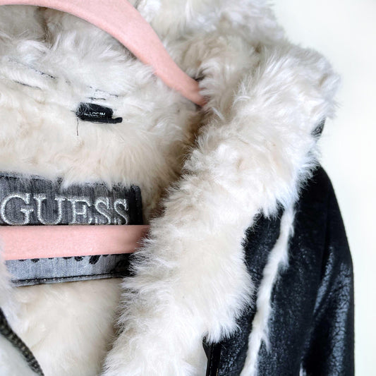 guess faux shearling hooded toggle jacket - size xs