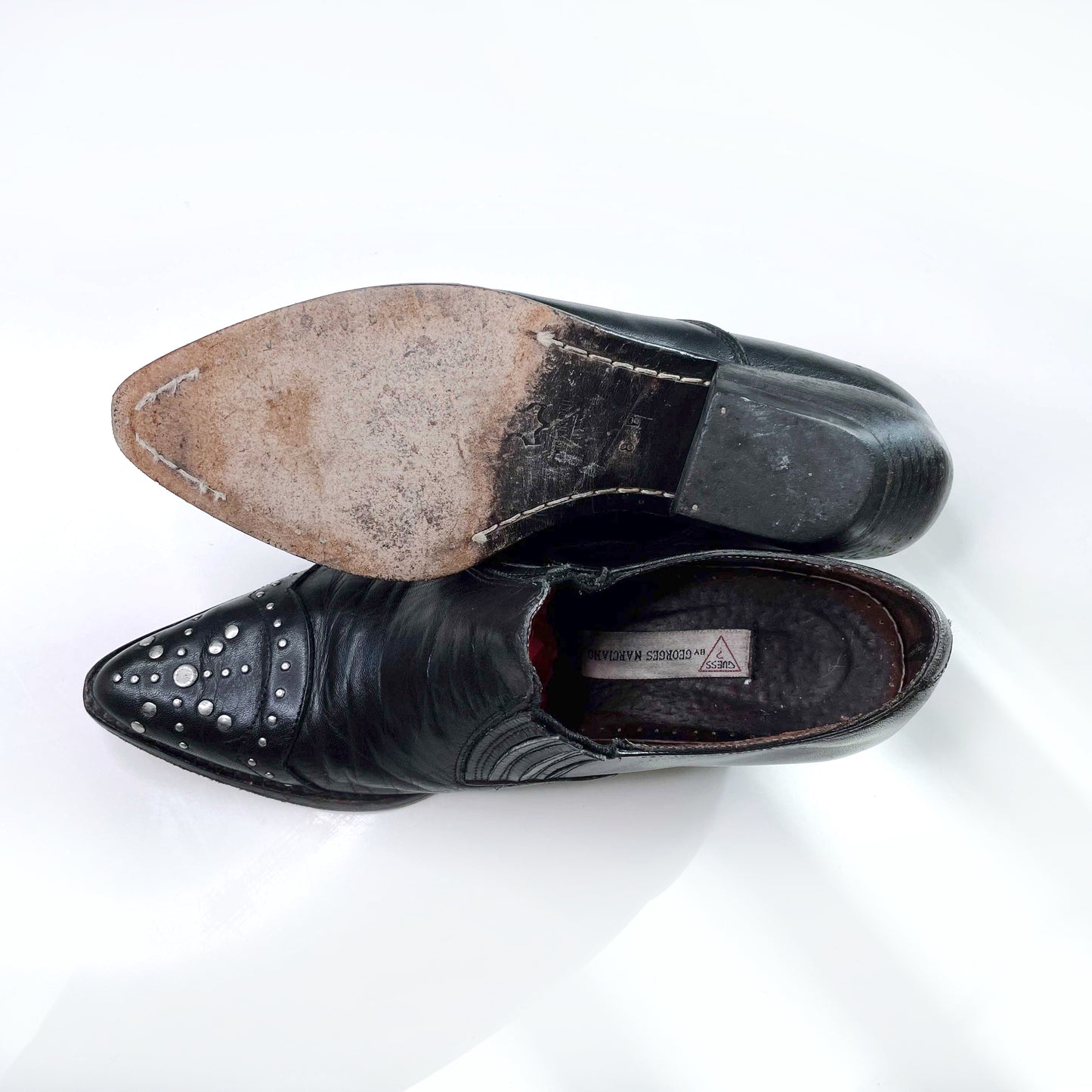 vintage 90's guess black studded western ankle boot - size 8