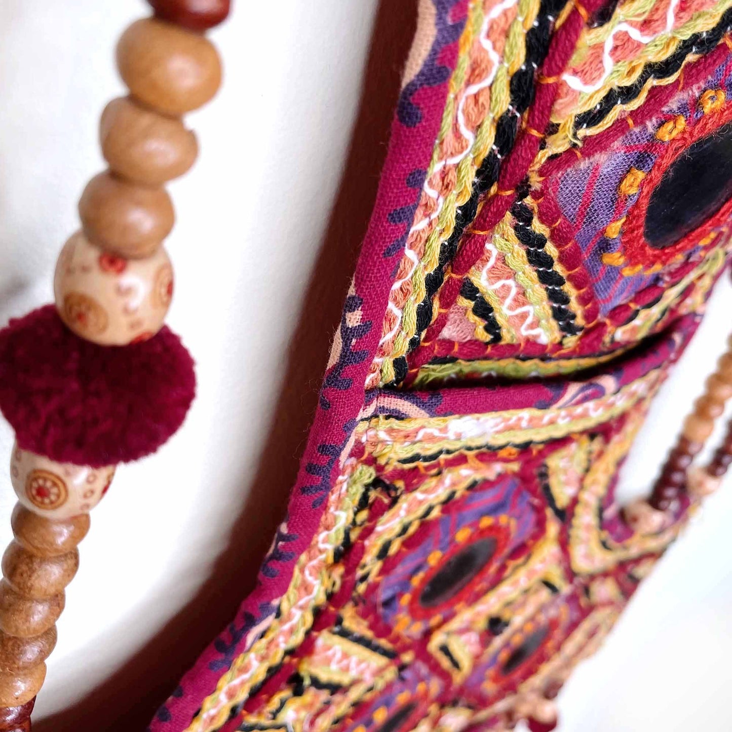 vintage boho mirror wall hanging with pockets