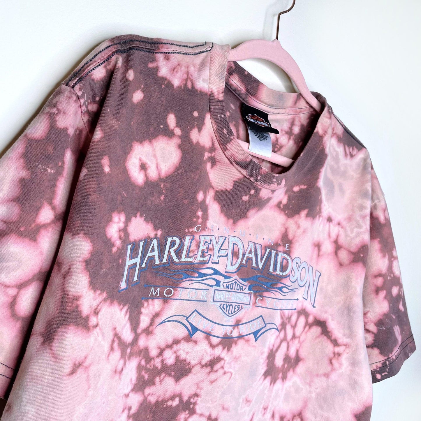 vintage nyc harley davidson bleach dye cropped tee - size large