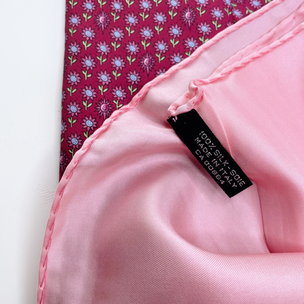hermès red pink silk daisy tie and pocket square