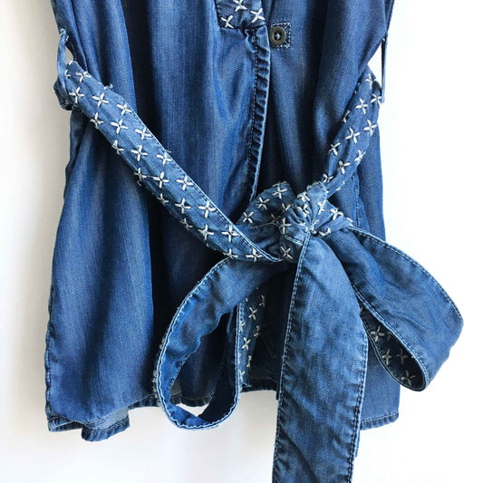 Holding Horses stitched chambray wrap top - size Small