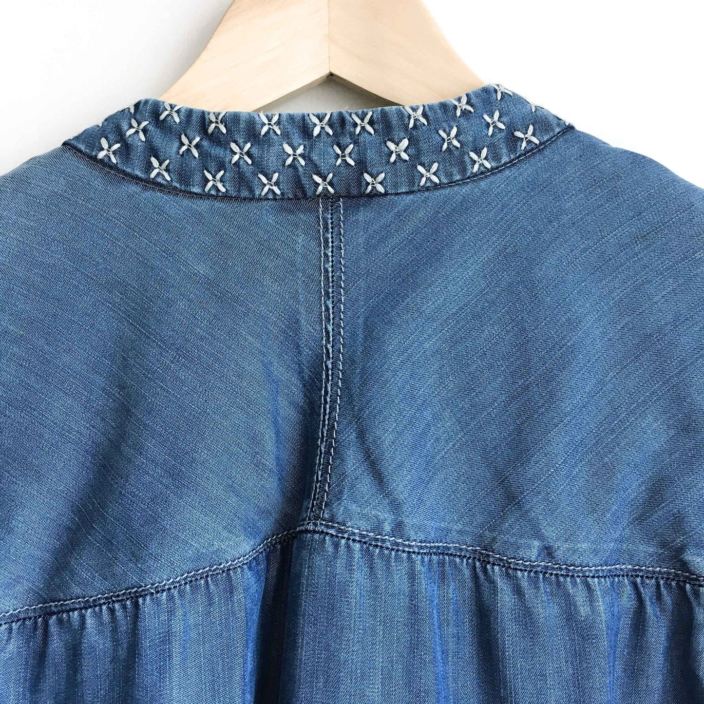 Holding Horses stitched chambray wrap top - size Small