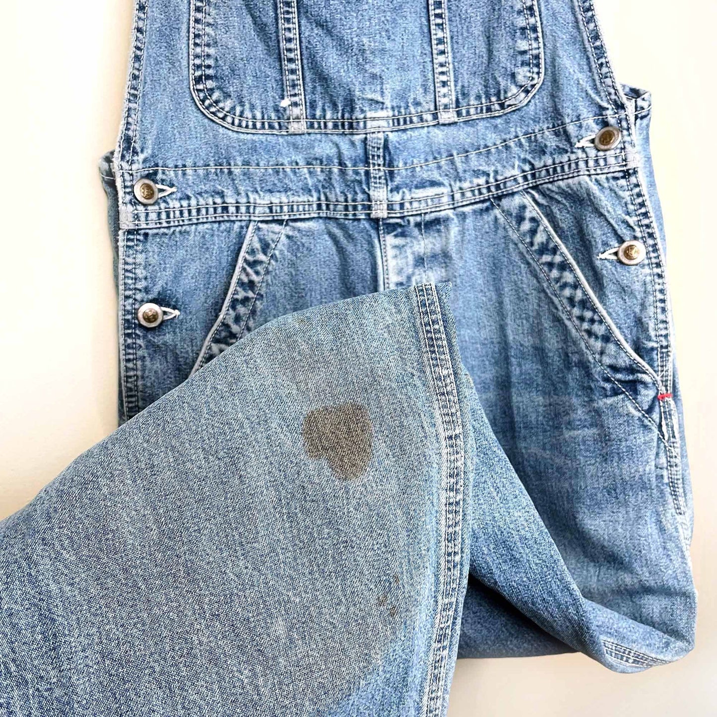 vintage 90's ikeda light wash denim overalls - size xs