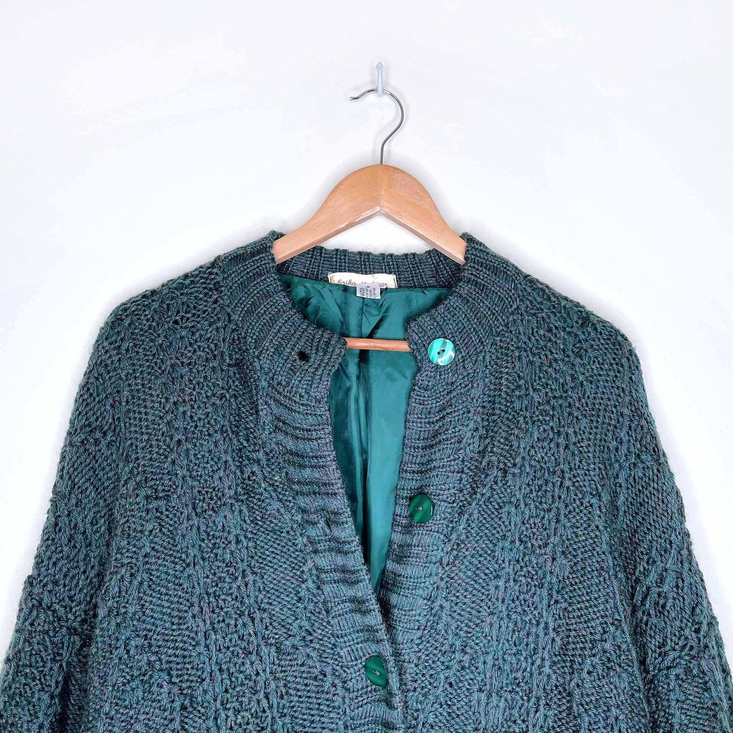 vintage erika knitwear ireland fisherman's handknit duster sweater jacket - size med/large