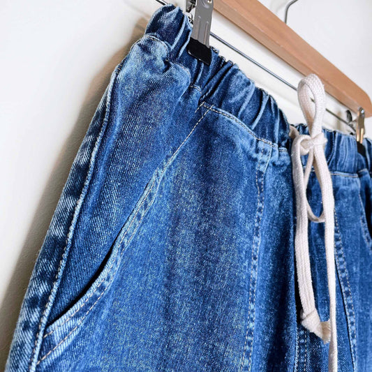 high rise distressed drawstring denim joggers - size small