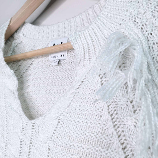 John + Jenn Petra fringe cable knit sweater - size Small