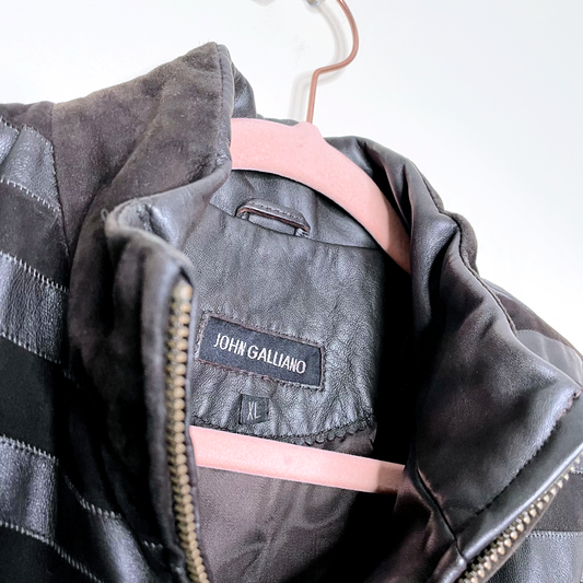 john galliano striped leather short jacket - size small