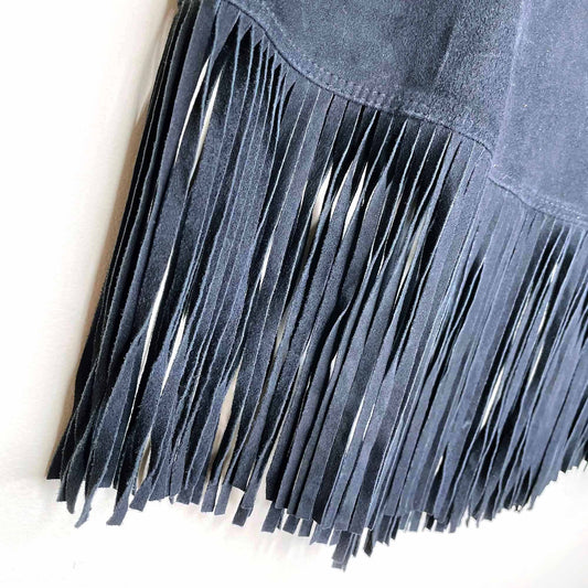 joie lozita black suede festival fringe mini skirt - size 4