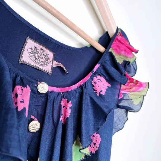 juicy couture floral dress with ruffle necklie and tie waist - size 6