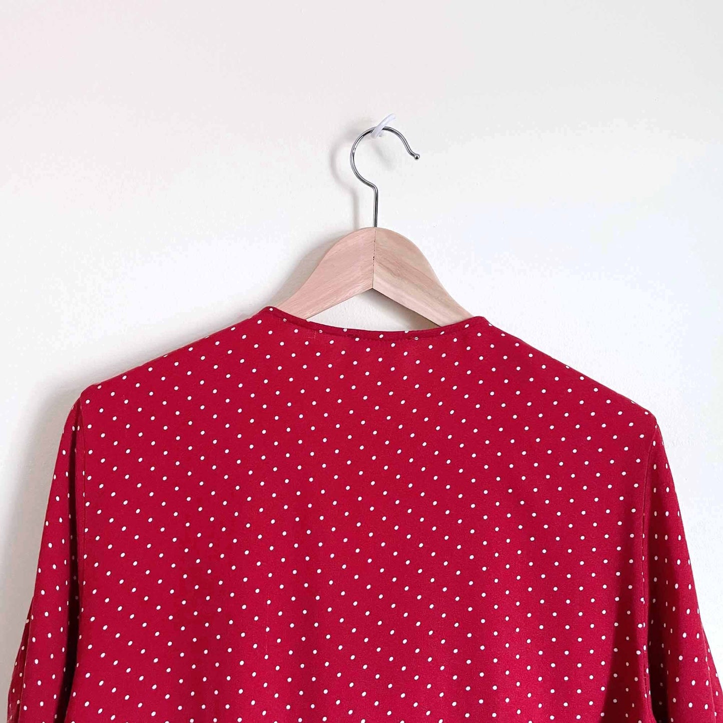 kirious red polka dot asymmetrical button down - size Medium