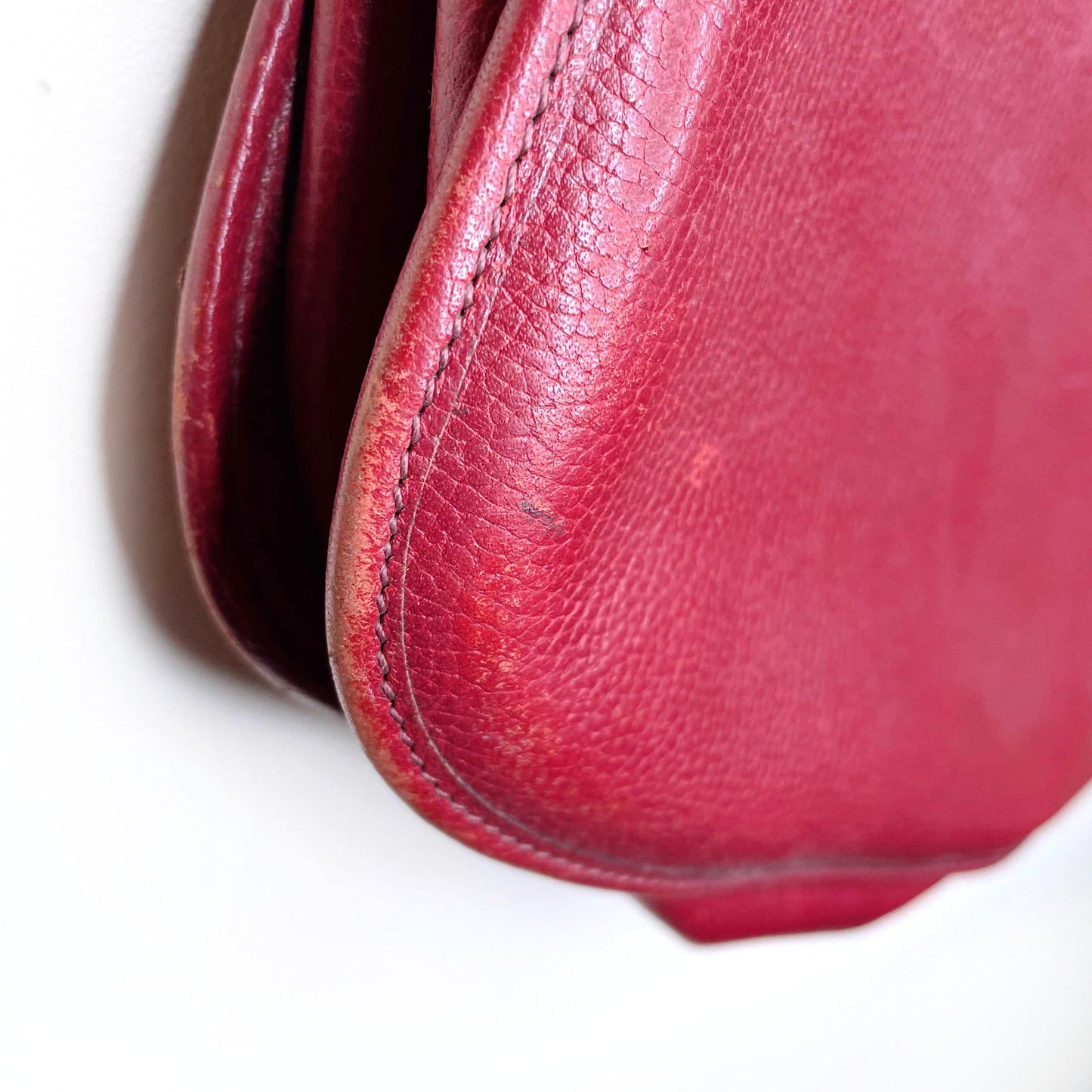 vintage didier lamarthe red leather deboss emblem handbag