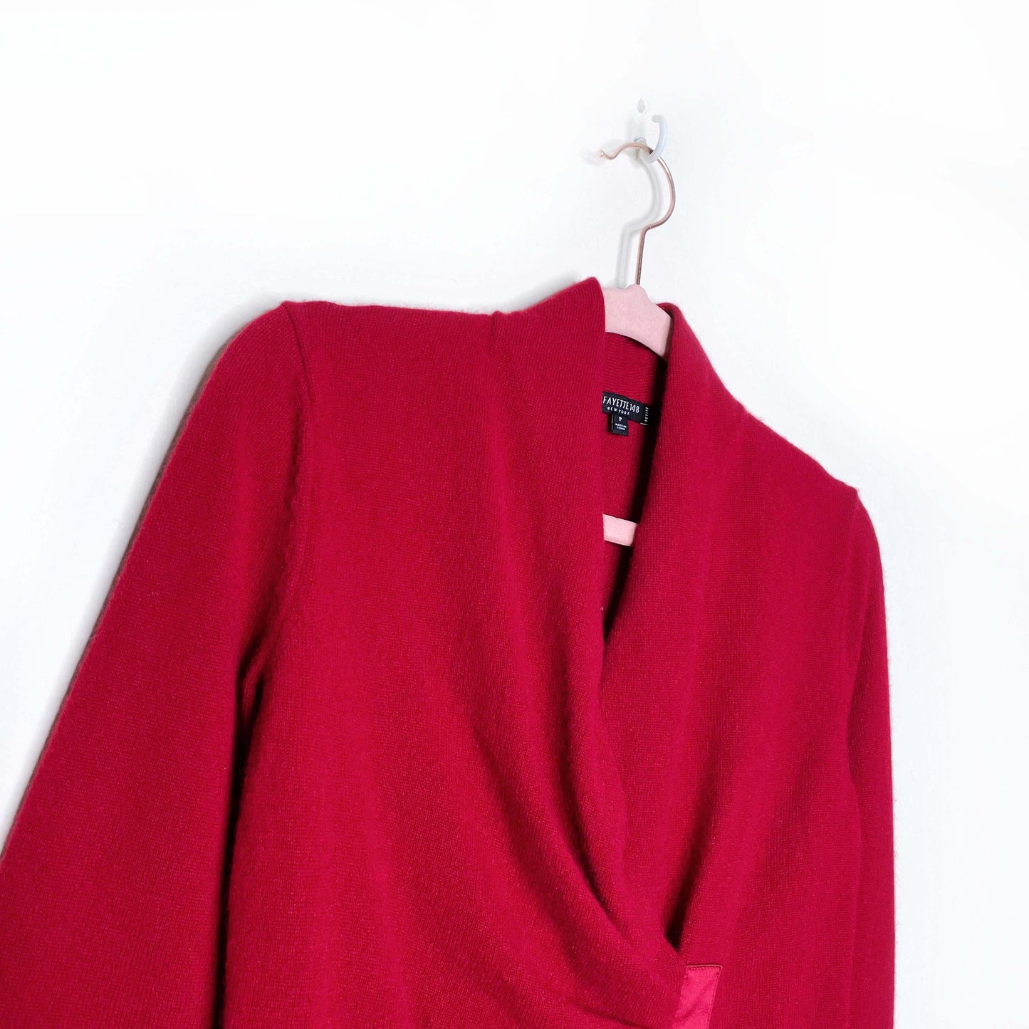 lafayette 148 faux wrap red cashmere sweater - size P petite
