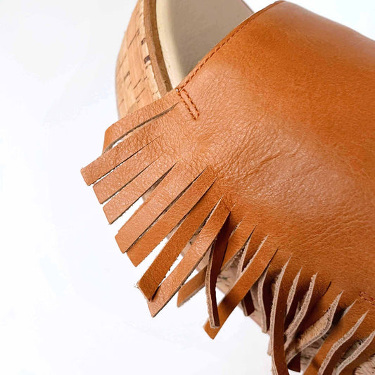 lands end cork wedge platform slide sandals with fringe - size 7