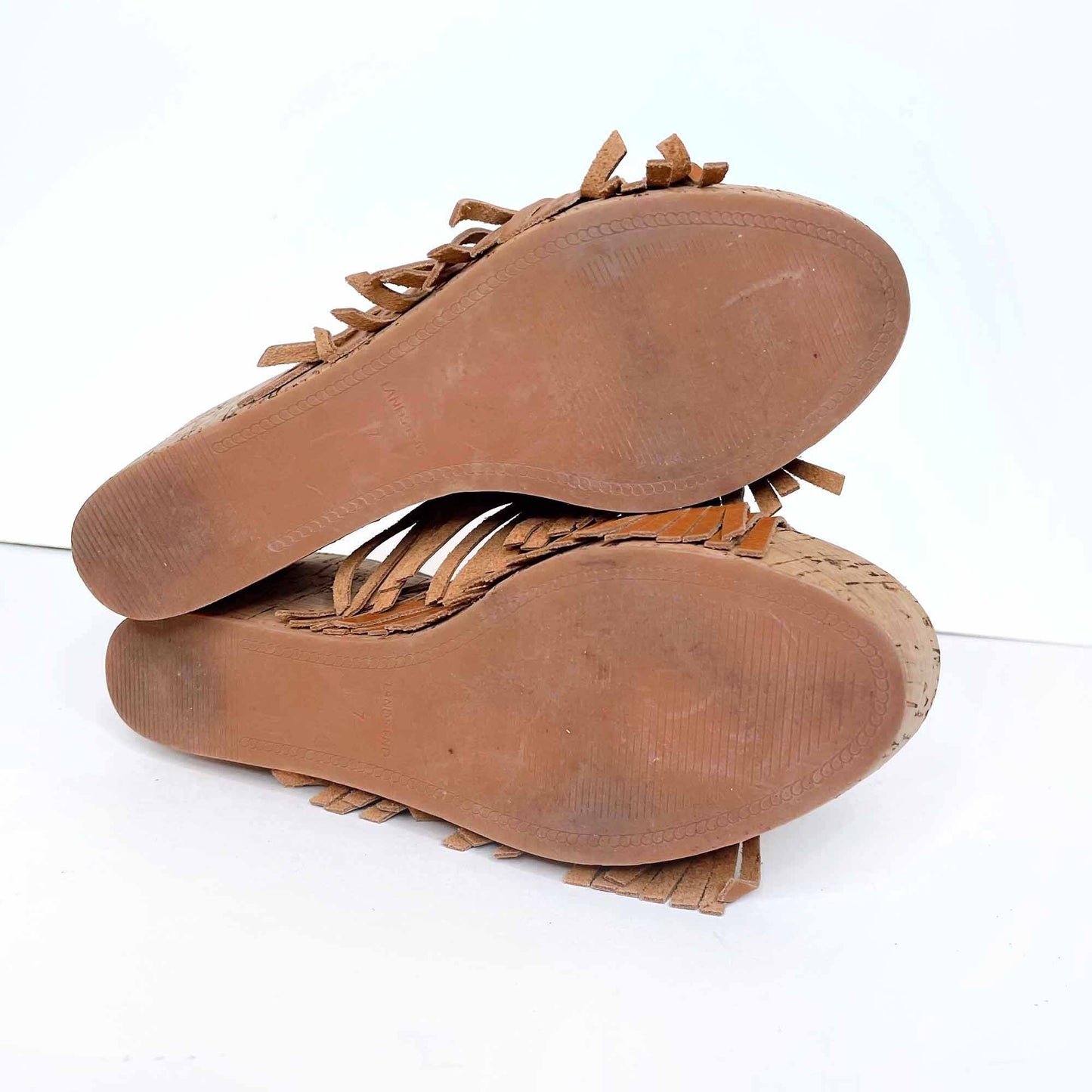 lands end cork wedge platform slide sandals with fringe - size 7