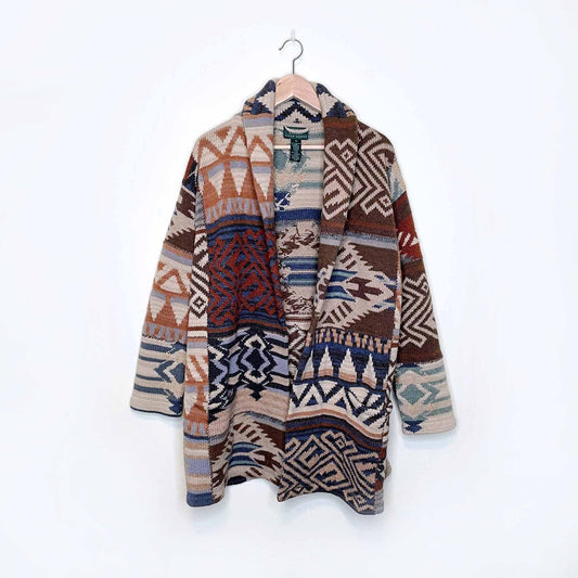 vintage ralph lauren hand-knit navajo wool-alpaca ranch cardigan - size medium