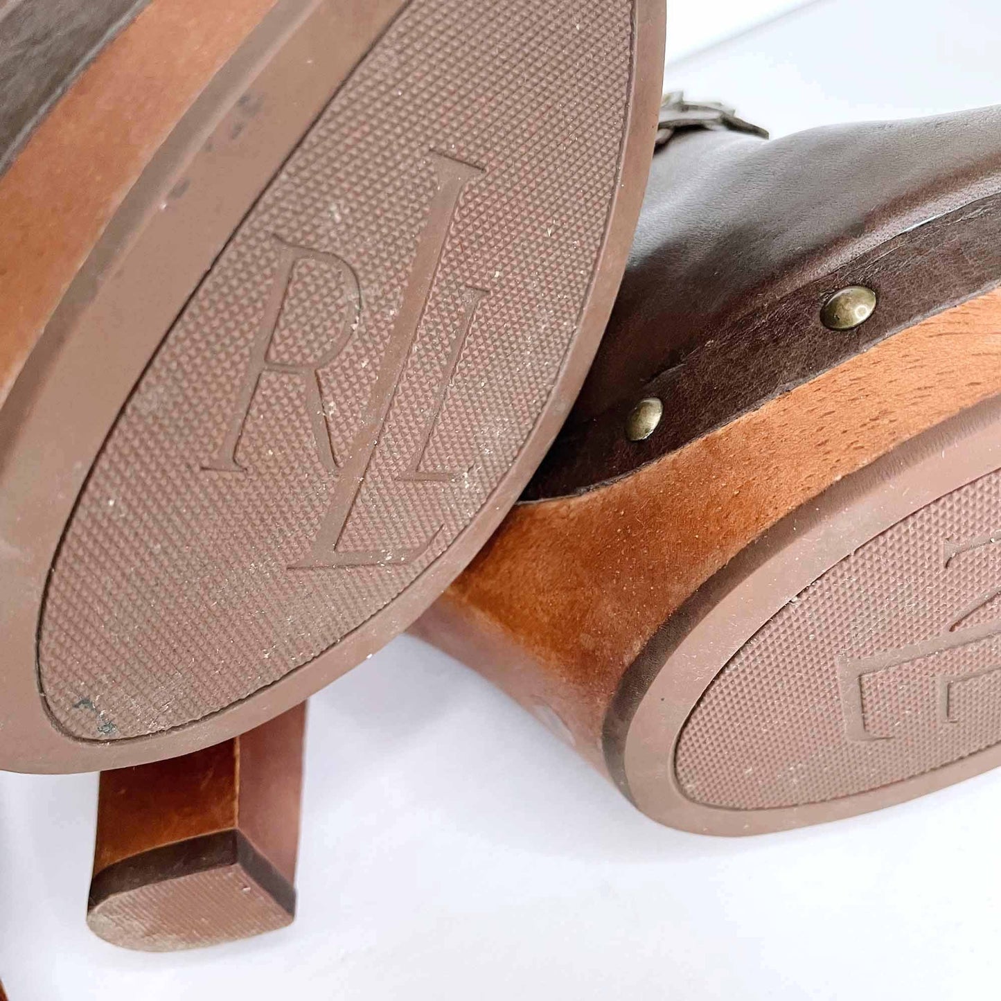 lauren ralph lauren brown leather studded clogs - size 8