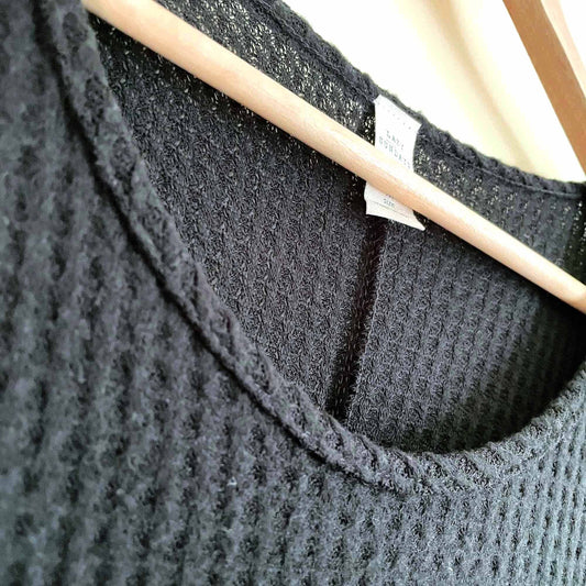 anthropologie lazy saturday black long sleeve waffle thermal - size medium