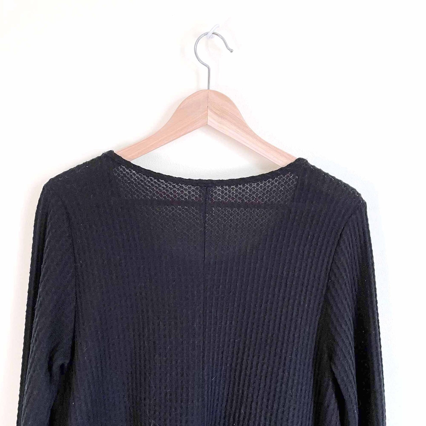 anthropologie lazy saturday black long sleeve waffle thermal - size medium