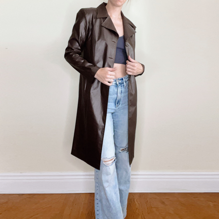 vintage y2k le chateau faux leather duster jacket - size medium