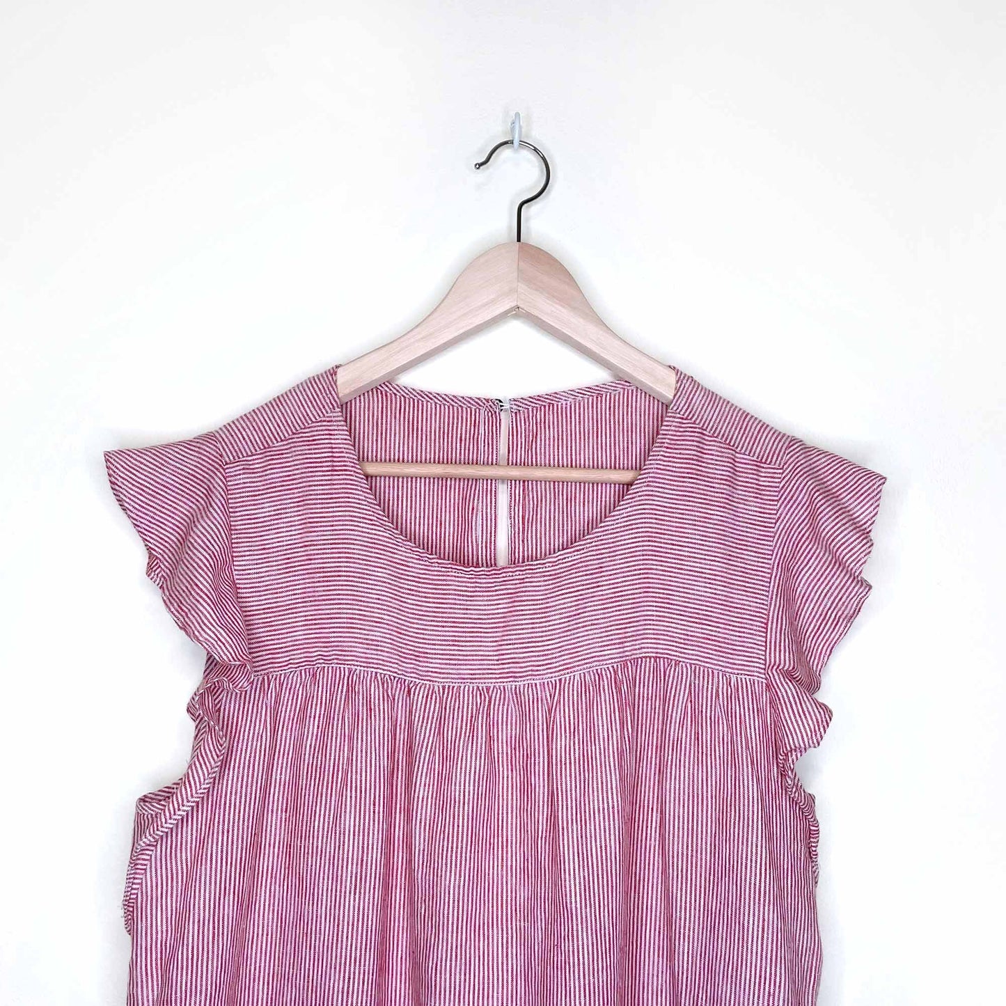 red striped flutter sleeve linen dress - size medium