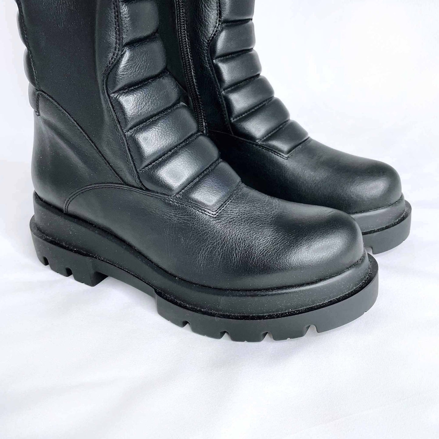l'intervalle black tall moto chunky sole platform leather boots - size 38