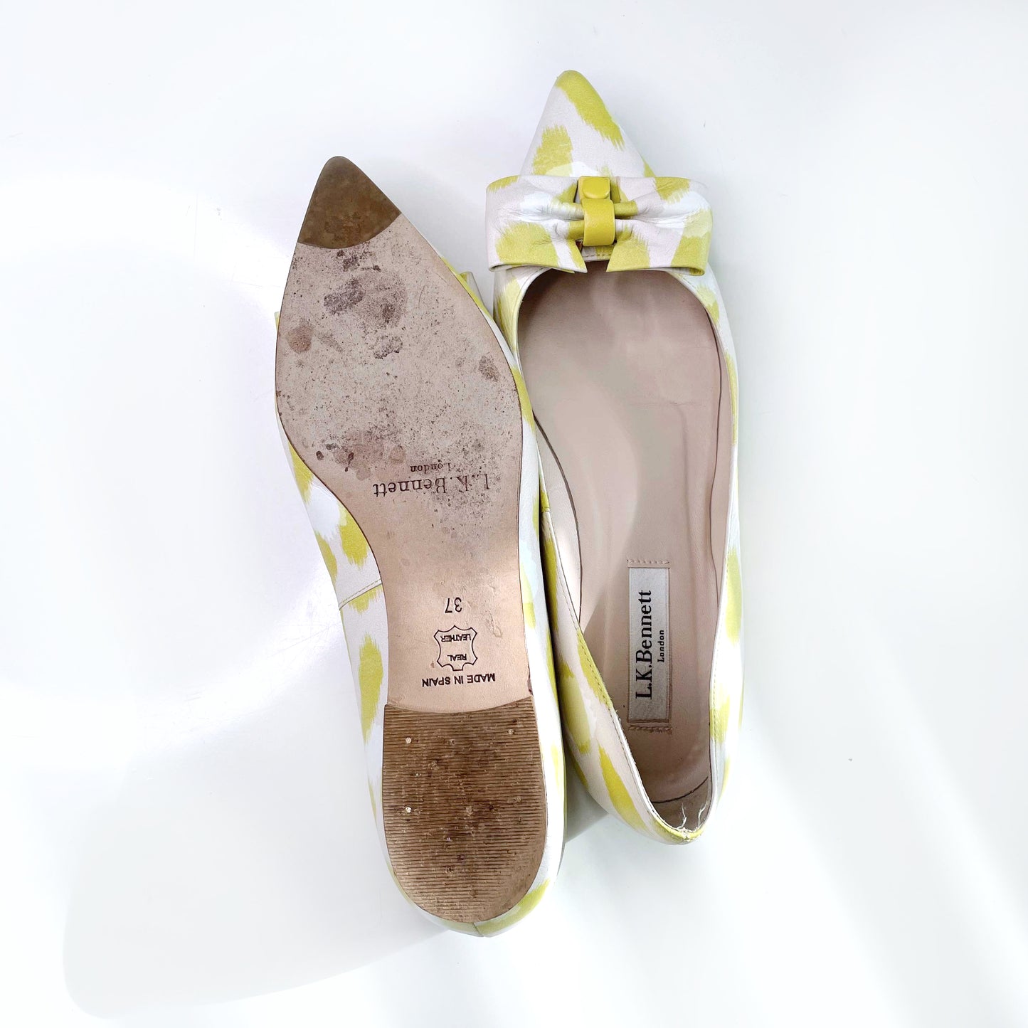 lk bennett lime green leather irani bow flats - size 37