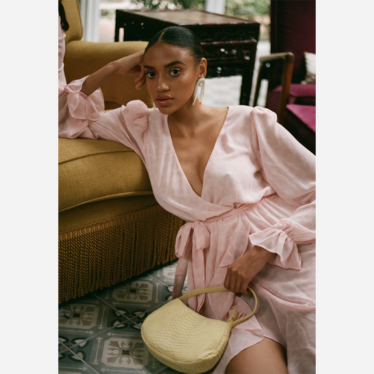 lpa pink leopard chiffon ruffle wrap duster dress - size xs