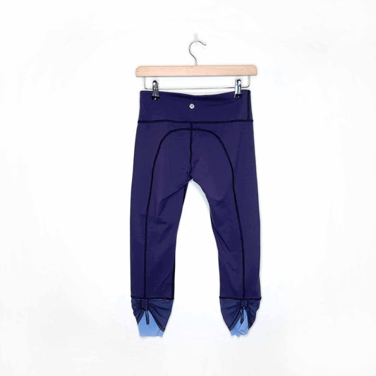 lululemon 23" crop leggings with sheer ruching tie back hem - size 6