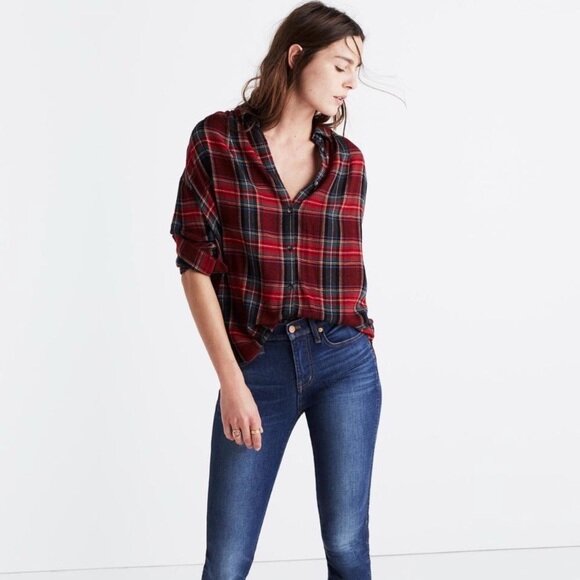 Madewell central buttondown in tartan - size xs
