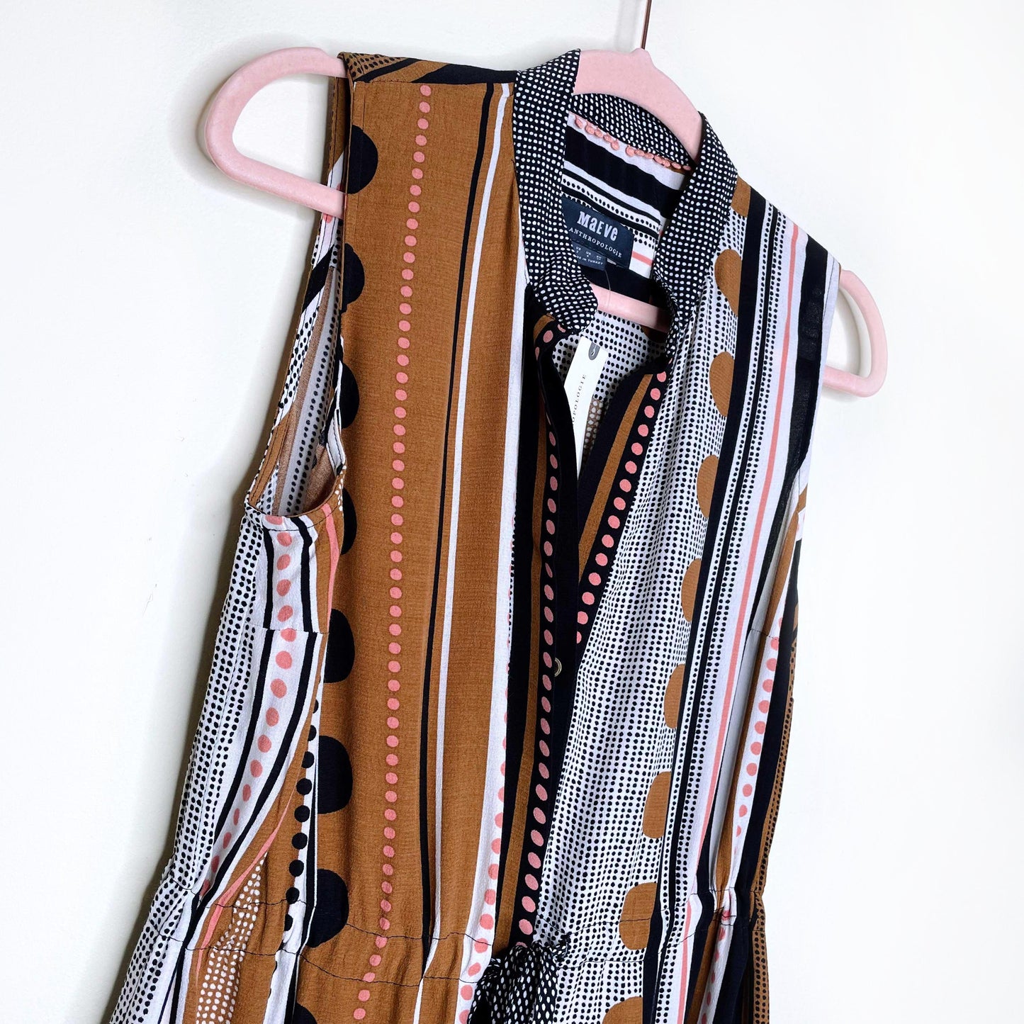 nwt maeve alondra brown motif striped maxi shirt dress - size 2