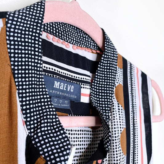 nwt maeve alondra brown motif striped maxi shirt dress - size 2