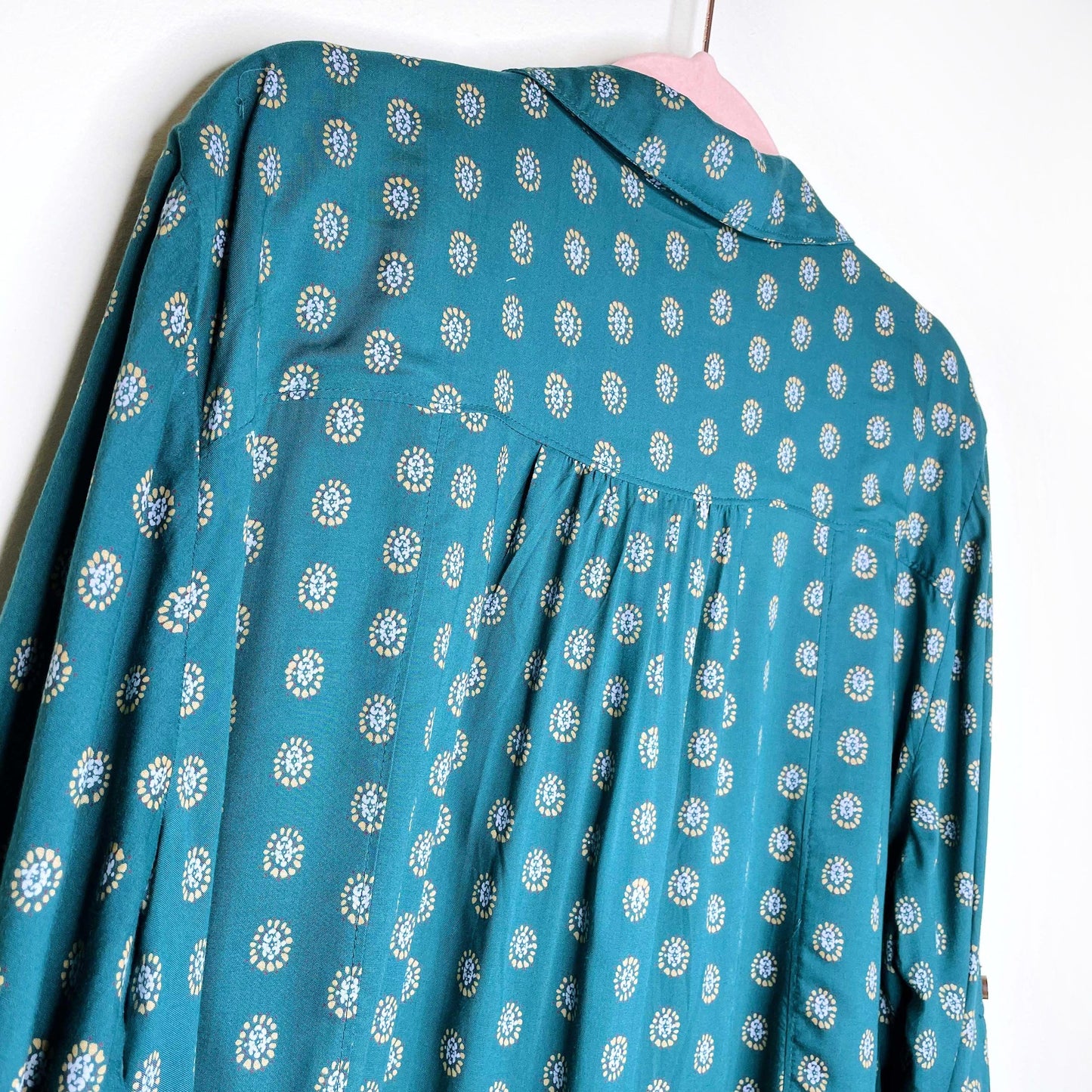 maeve monika green pattern button down tunic - size xl