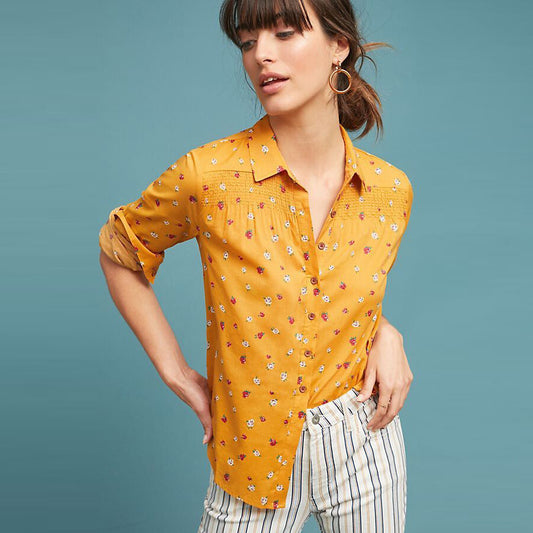 Maeve Calico yellow floral buttondown - size 6