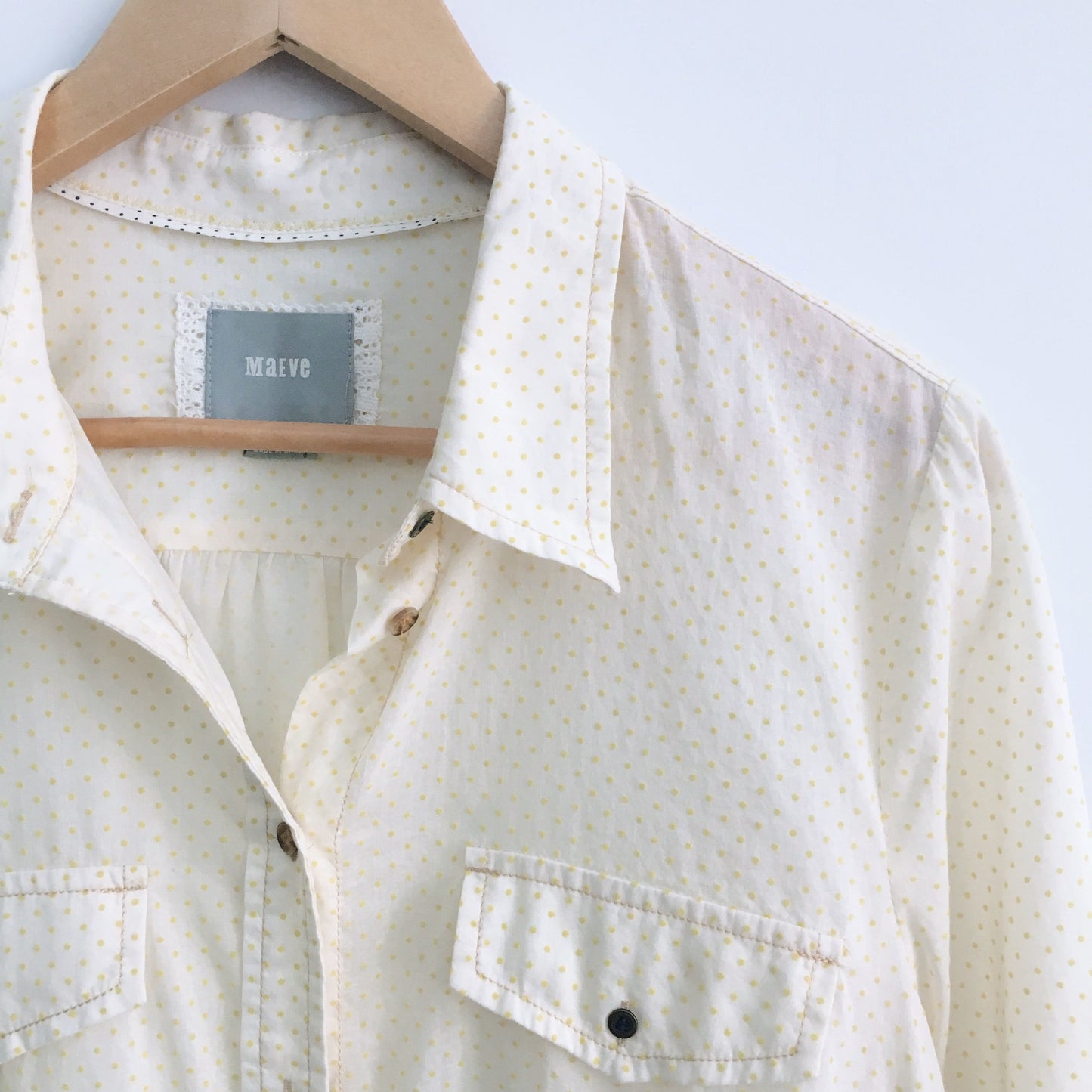 Maeve Yellow Blouse with Felt Dots - size 14 - Anthropologie