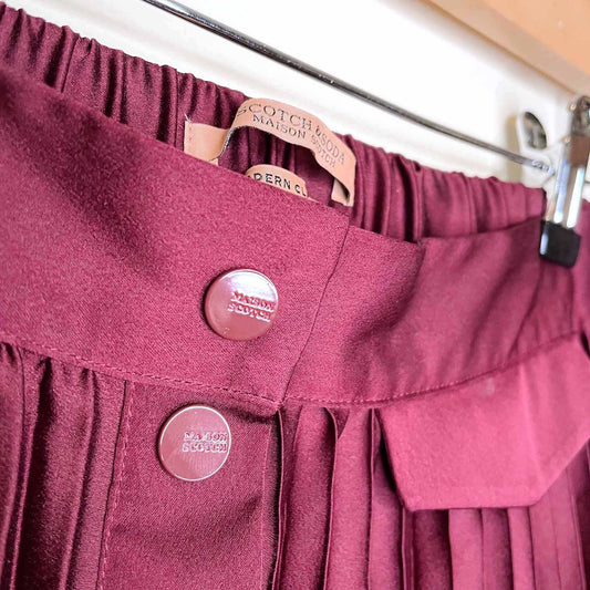 scotch & soda accordion pleated sati midi skirt with plackets - size xs