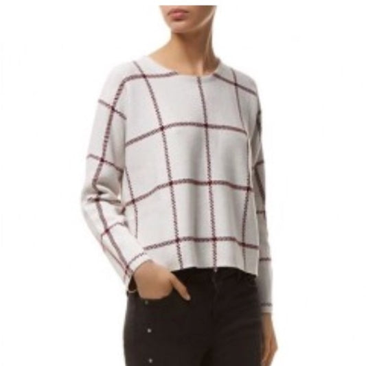 maje red windowpane plaid wool-blend sweater - size 2