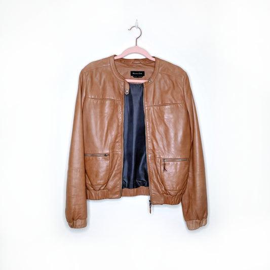 massimo dutti tan lambskin leather bomber jacket - size small